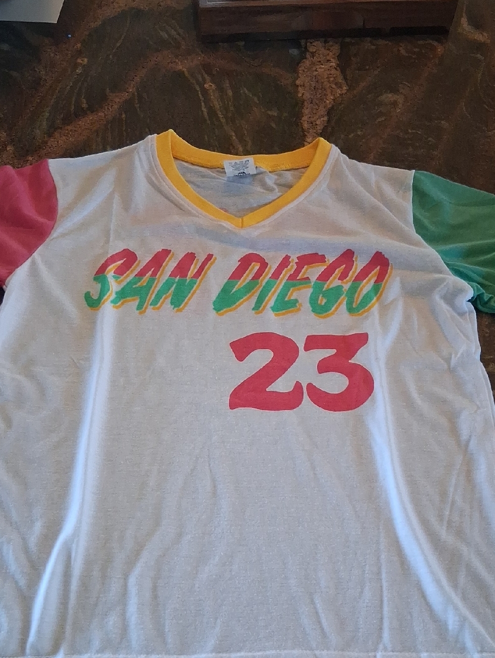 Kids San Diego 23 Graphic Tee - White with Pink & Green Sleeves